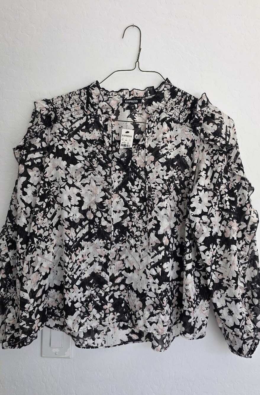 Express Black and Blush Floral Blouse